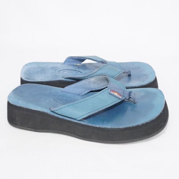 Rainbow Thick Strap Blue Platform Sandals, Size 9 - Picture 3 of 7